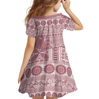 Fiji Marau na Kerisimasi Kid Short Sleeve Dress Dusty Rose Tagimoucia Tapa Masi Tribal - Polynesian Pride