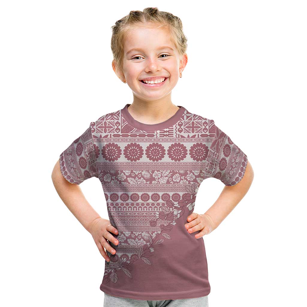 Fiji Marau na Kerisimasi Kid T Shirt Dusty Rose Tagimoucia Tapa Masi Tribal - Polynesian Pride