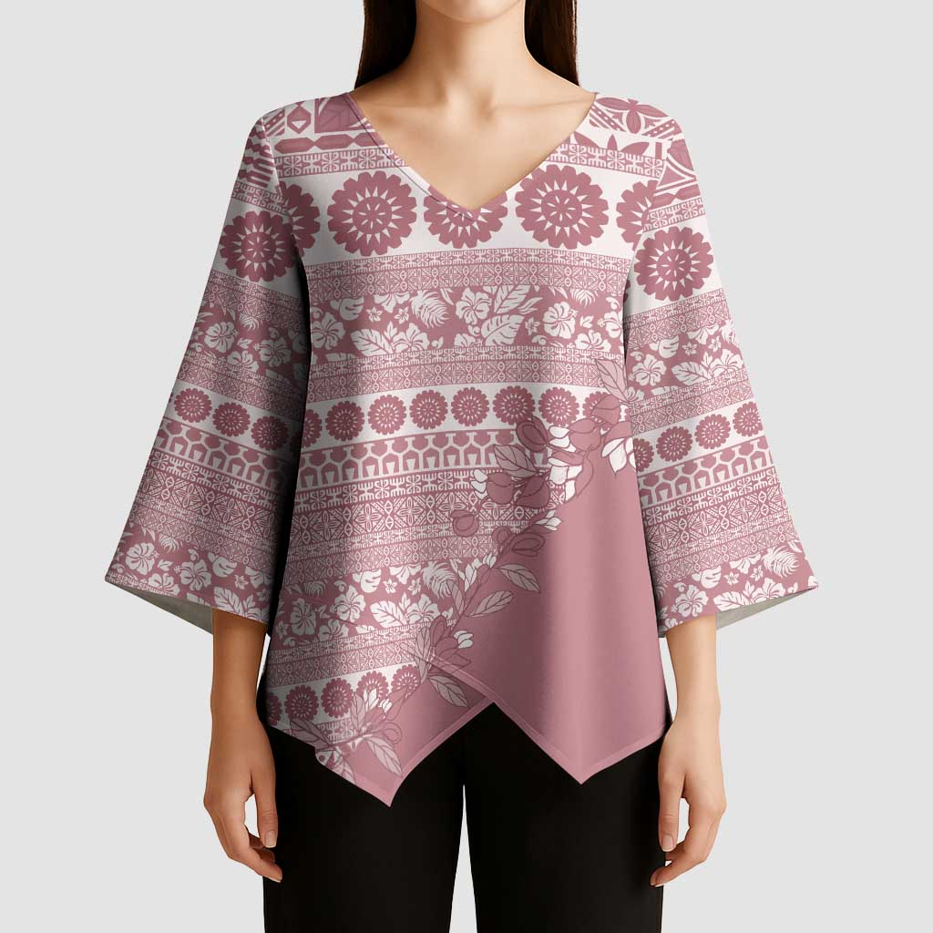 Fiji Marau na Kerisimasi Kimono Sleeve Blouse Dusty Rose Tagimoucia Tapa Masi Tribal - Polynesian Pride