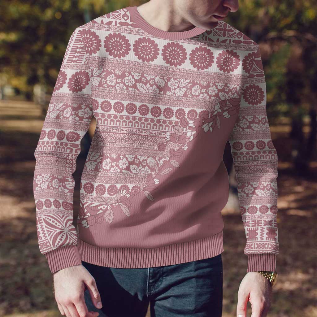 Fiji Marau na Kerisimasi Ugly Christmas Sweater Dusty Rose Tagimoucia Tapa Masi Tribal - Polynesian Pride