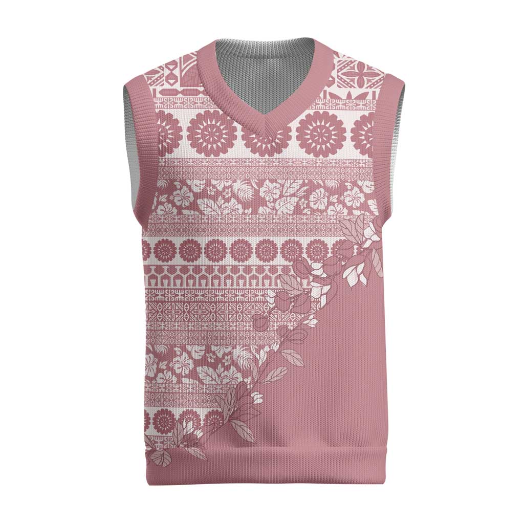 Fiji Marau na Kerisimasi Christmas Knitted V-Neck Vest Dusty Rose Tagimoucia Tapa Masi Tribal - Polynesian Pride