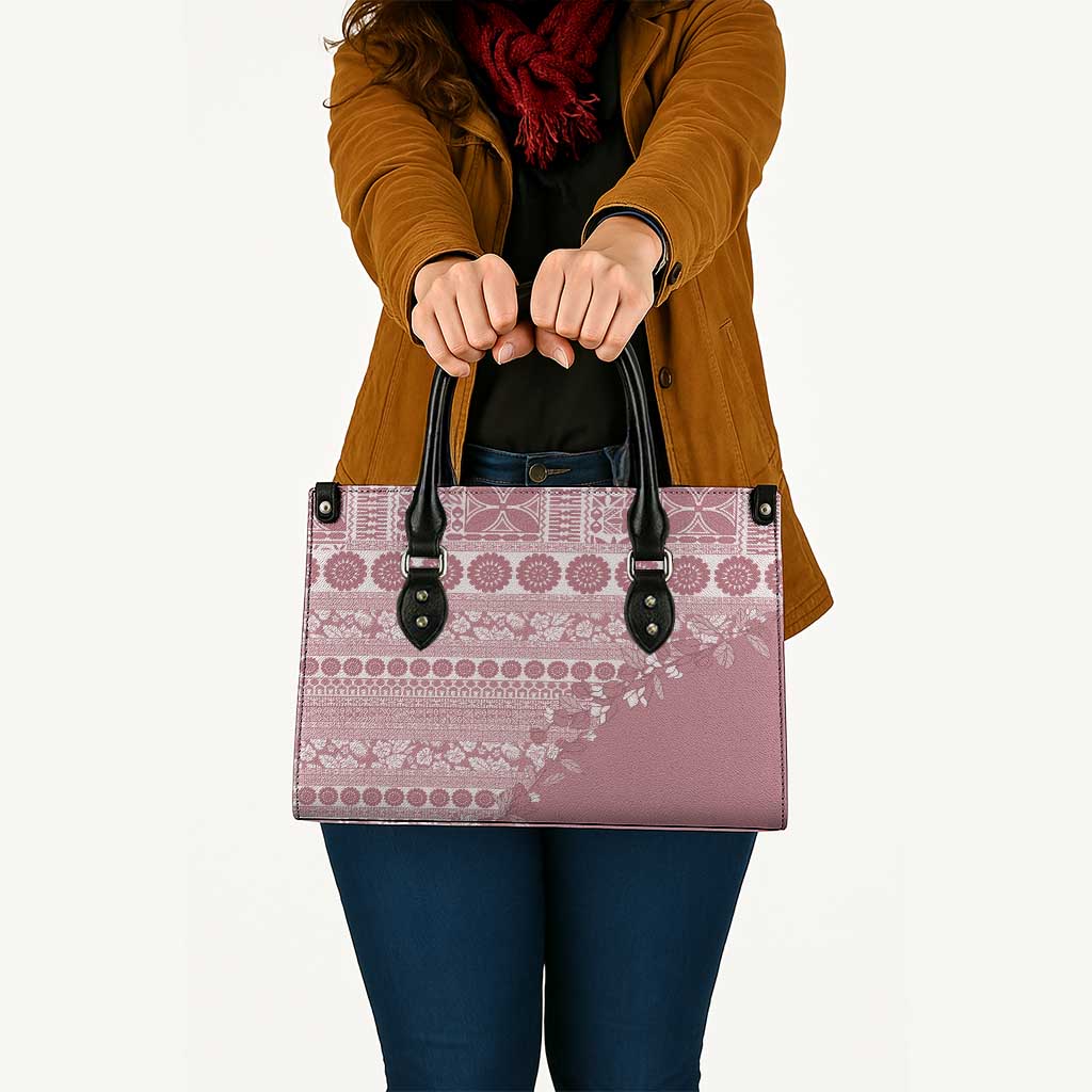 Fiji Marau na Kerisimasi Leather Bag Dusty Rose Tagimoucia Tapa Masi Tribal - Polynesian Pride