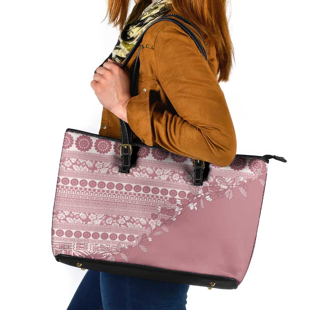 Fiji Marau na Kerisimasi Leather Tote Bag Dusty Rose Tagimoucia Tapa Masi Tribal - Polynesian Pride