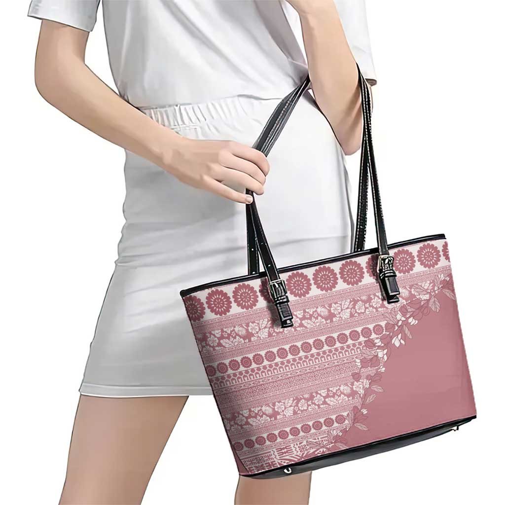 Fiji Marau na Kerisimasi Leather Tote Bag Dusty Rose Tagimoucia Tapa Masi Tribal - Polynesian Pride