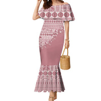 Fiji Marau na Kerisimasi Mermaid Dress Dusty Rose Tagimoucia Tapa Masi Tribal - Polynesian Pride