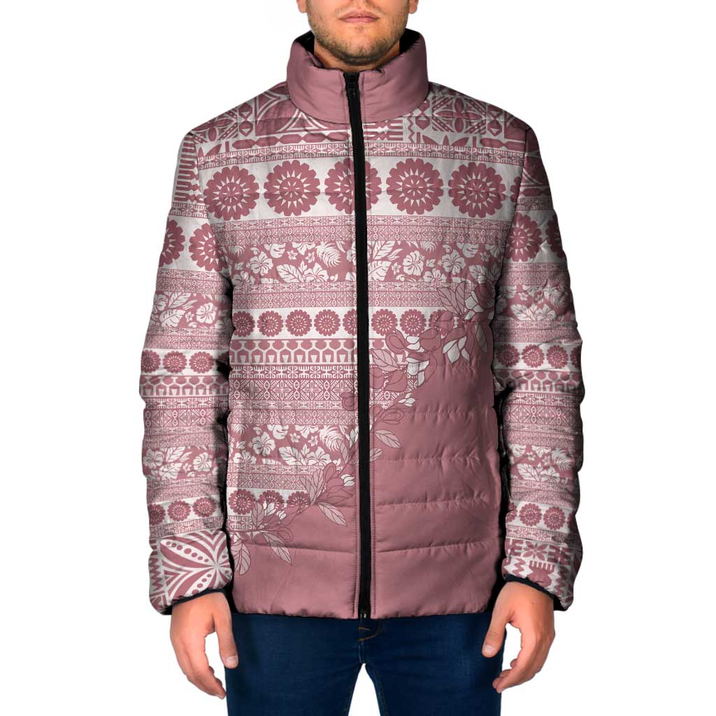 Fiji Marau na Kerisimasi Padded Jacket Dusty Rose Tagimoucia Tapa Masi Tribal - Polynesian Pride