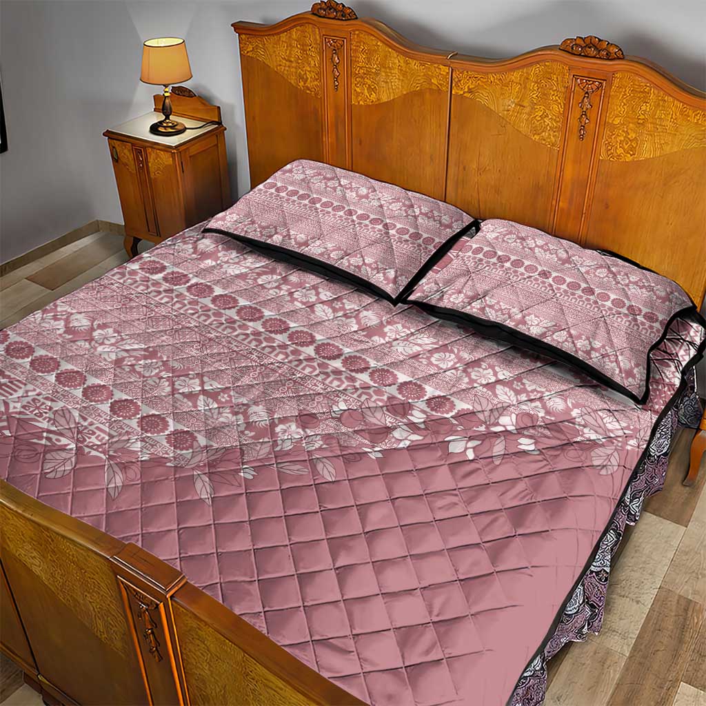 Fiji Marau na Kerisimasi Quilt Bed Set Dusty Rose Tagimoucia Tapa Masi Tribal - Polynesian Pride