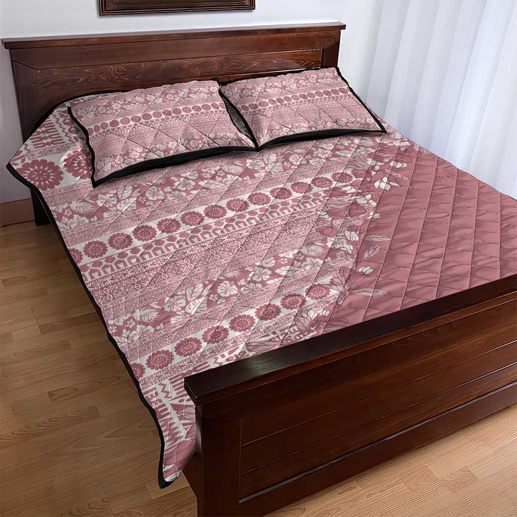 Fiji Marau na Kerisimasi Quilt Bed Set Dusty Rose Tagimoucia Tapa Masi Tribal - Polynesian Pride