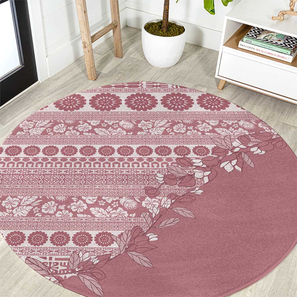 Fiji Marau na Kerisimasi Round Carpet Dusty Rose Tagimoucia Tapa Masi Tribal - Polynesian Pride