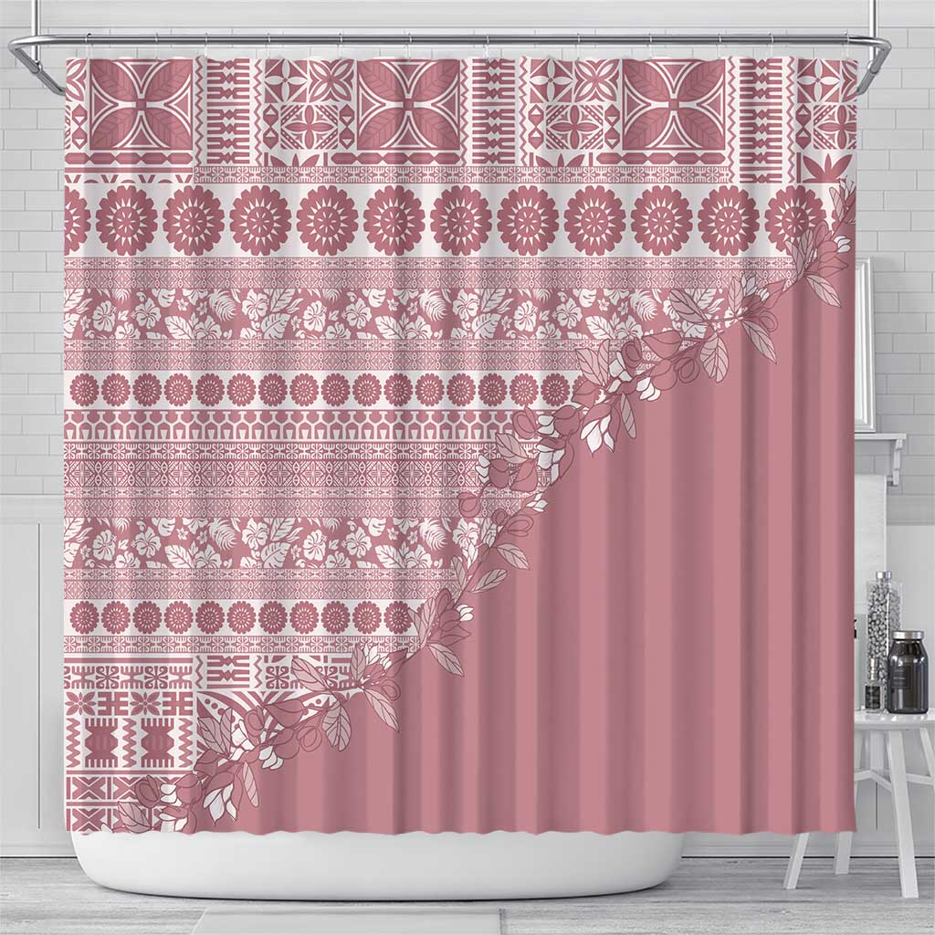 Fiji Marau na Kerisimasi Shower Curtain Dusty Rose Tagimoucia Tapa Masi Tribal - Polynesian Pride