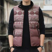 Fiji Marau na Kerisimasi Sleeveless Puffer Jacket Dusty Rose Tagimoucia Tapa Masi Tribal - Polynesian Pride