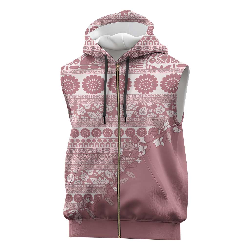 Fiji Marau na Kerisimasi Sleeveless Zip Hoodie Dusty Rose Tagimoucia Tapa Masi Tribal - Polynesian Pride