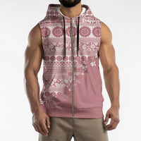 Fiji Marau na Kerisimasi Sleeveless Zip Hoodie Dusty Rose Tagimoucia Tapa Masi Tribal - Polynesian Pride