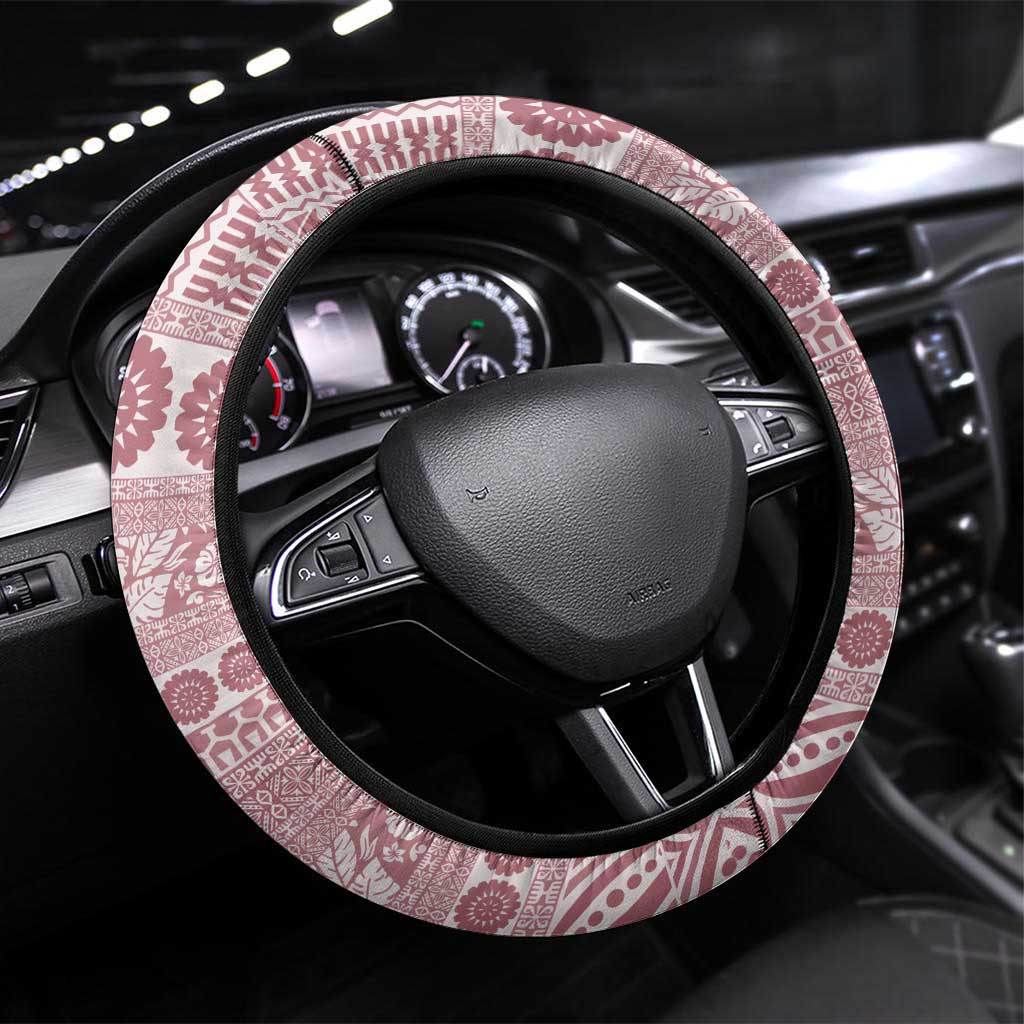 Fiji Marau na Kerisimasi Steering Wheel Cover Dusty Rose Tagimoucia Tapa Masi Tribal - Polynesian Pride