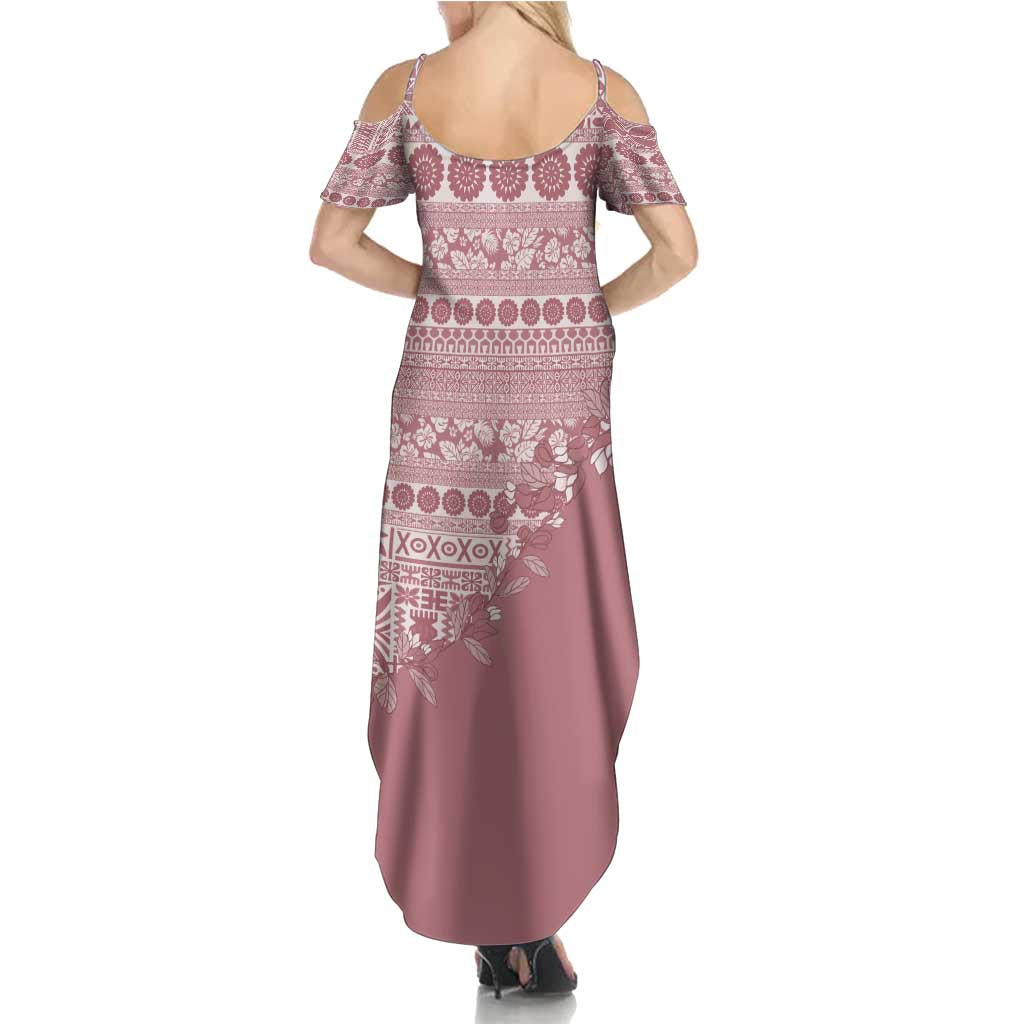 Fiji Marau na Kerisimasi Summer Maxi Dress Dusty Rose Tagimoucia Tapa Masi Tribal - Polynesian Pride