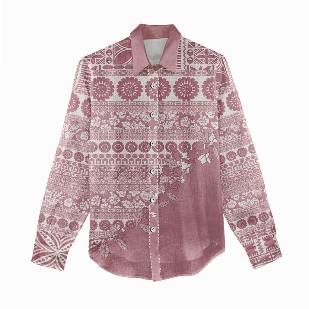 Fiji Marau na Kerisimasi Women Casual Shirt Dusty Rose Tagimoucia Tapa Masi Tribal - Polynesian Pride