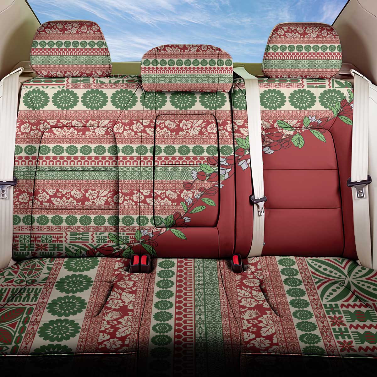 Fiji Marau na Kerisimasi Back Car Seat Cover Red Tagimoucia Tapa Masi Tribal - Polynesian Pride