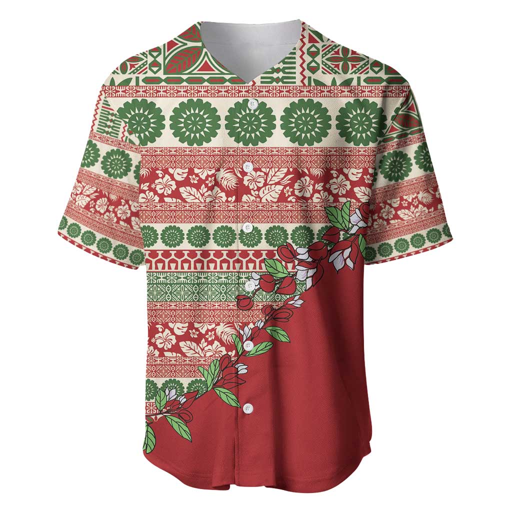 Fiji Marau na Kerisimasi Baseball Jersey Red Tagimoucia Tapa Masi Tribal - Polynesian Pride