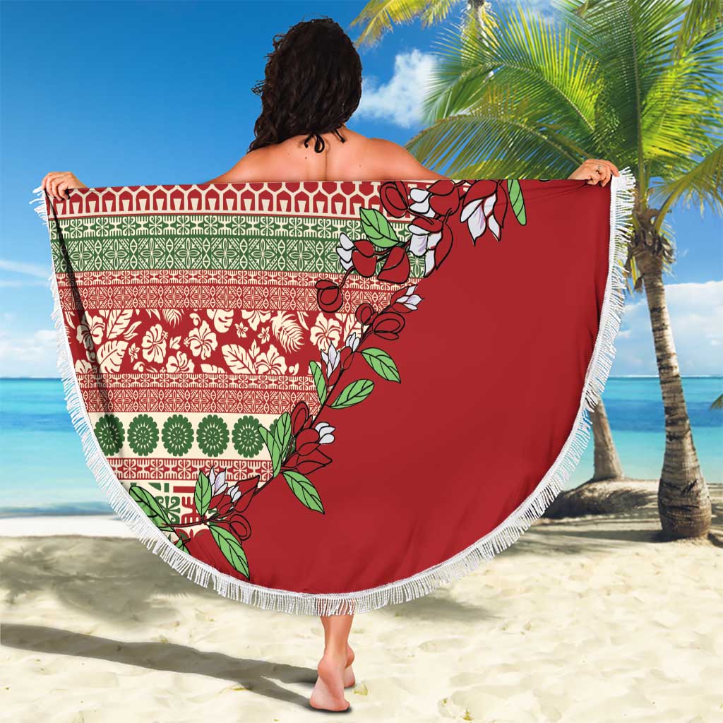 Fiji Marau na Kerisimasi Beach Blanket Red Tagimoucia Tapa Masi Tribal - Polynesian Pride