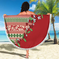 Fiji Marau na Kerisimasi Beach Blanket Red Tagimoucia Tapa Masi Tribal - Polynesian Pride