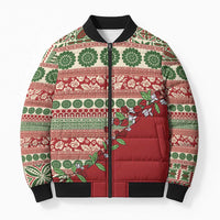 Fiji Marau na Kerisimasi Bomber Puffer Jacket Red Tagimoucia Tapa Masi Tribal - Polynesian Pride