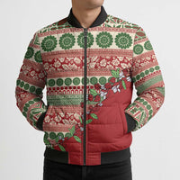 Fiji Marau na Kerisimasi Bomber Puffer Jacket Red Tagimoucia Tapa Masi Tribal - Polynesian Pride