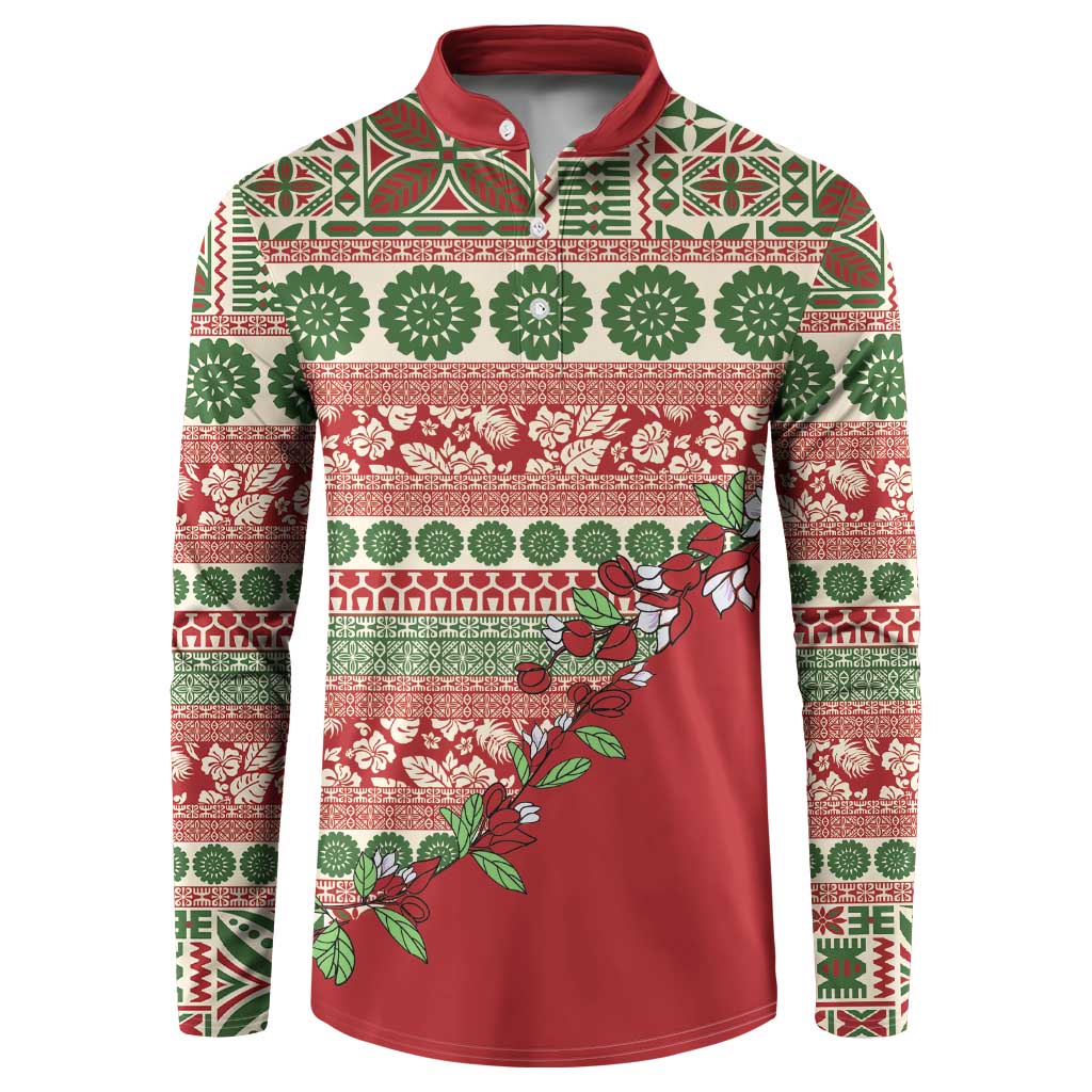 Fiji Marau na Kerisimasi Button Sweatshirt Red Tagimoucia Tapa Masi Tribal - Polynesian Pride