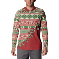 Fiji Marau na Kerisimasi Button Sweatshirt Red Tagimoucia Tapa Masi Tribal - Polynesian Pride