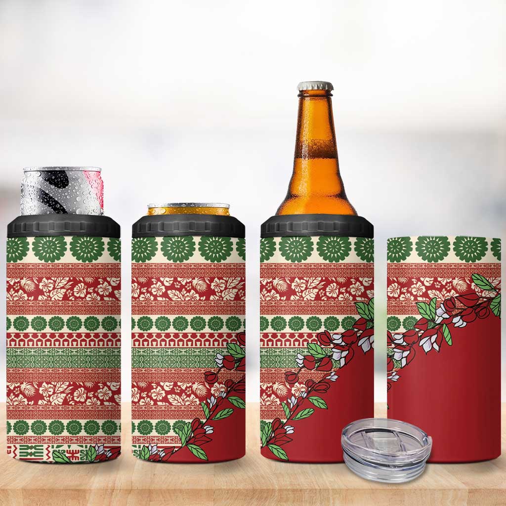 Fiji Marau na Kerisimasi 4 in 1 Can Cooler Tumbler Red Tagimoucia Tapa Masi Tribal - Polynesian Pride