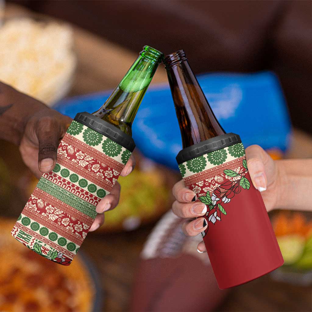 Fiji Marau na Kerisimasi 4 in 1 Can Cooler Tumbler Red Tagimoucia Tapa Masi Tribal - Polynesian Pride