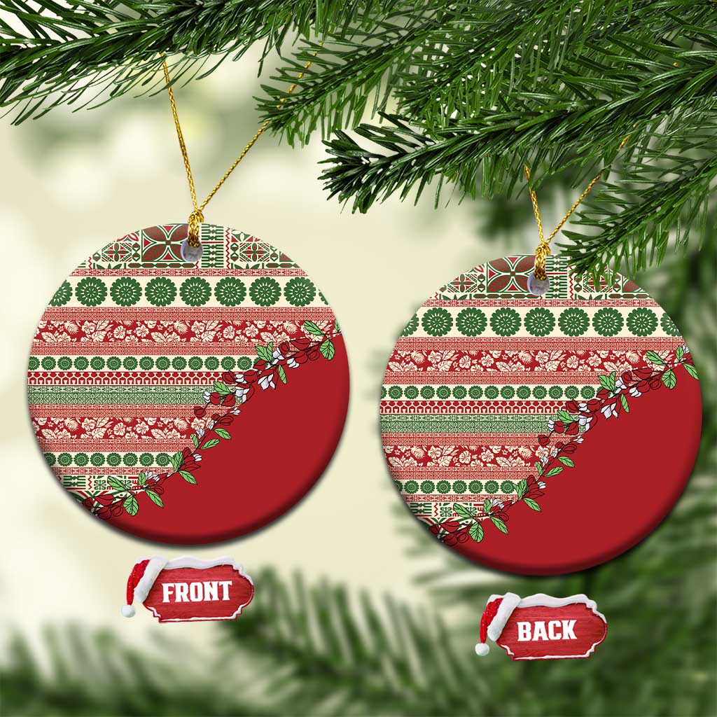 Fiji Marau na Kerisimasi Ceramic Ornament Red Tagimoucia Tapa Masi Tribal - Polynesian Pride