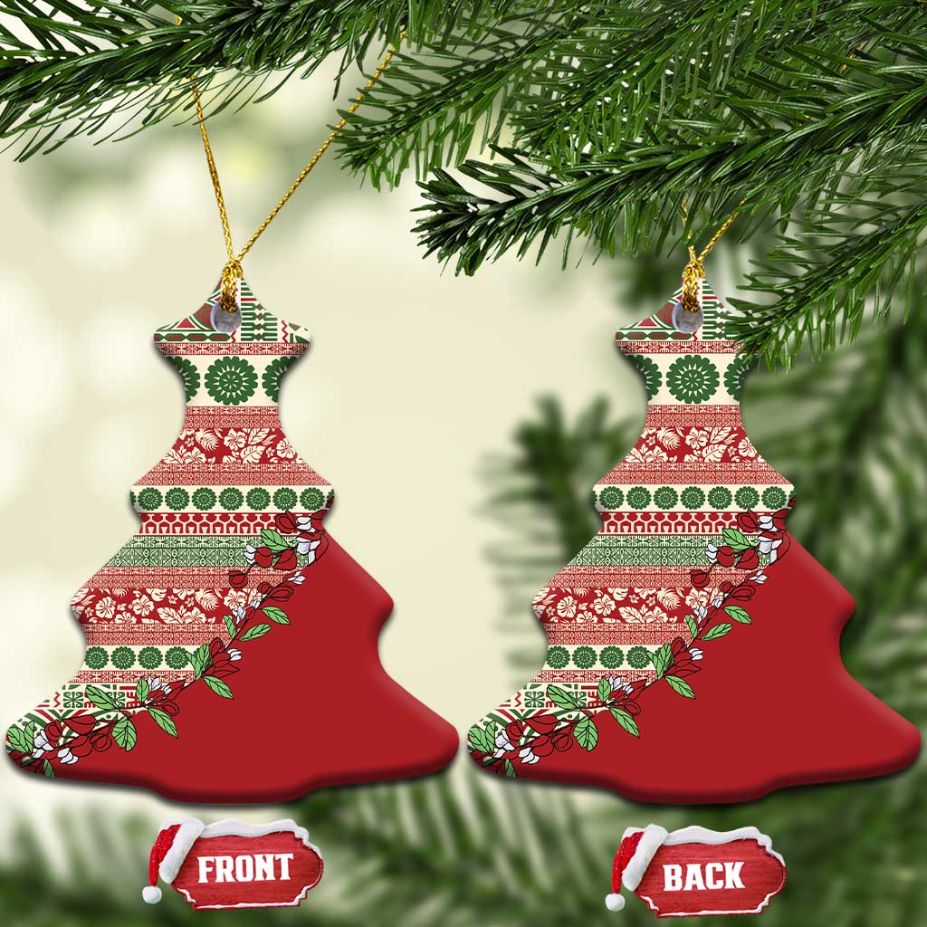 Fiji Marau na Kerisimasi Ceramic Ornament Red Tagimoucia Tapa Masi Tribal - Polynesian Pride