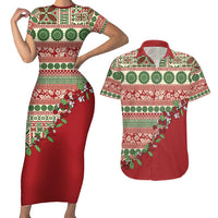 Fiji Marau na Kerisimasi Couples Matching Short Sleeve Bodycon Dress and Hawaiian Shirt Red Tagimoucia Tapa Masi Tribal - Polynesian Pride