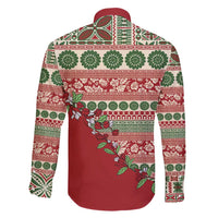 Fiji Marau na Kerisimasi Family Matching Off Shoulder Maxi Dress and Hawaiian Shirt Red Tagimoucia Tapa Masi Tribal - Polynesian Pride