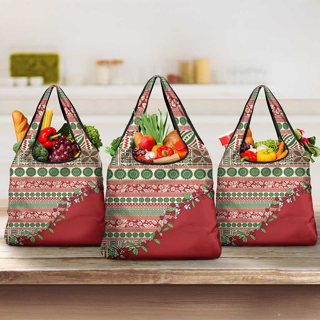 Fiji Marau na Kerisimasi Grocery Bag Red Tagimoucia Tapa Masi Tribal - Polynesian Pride
