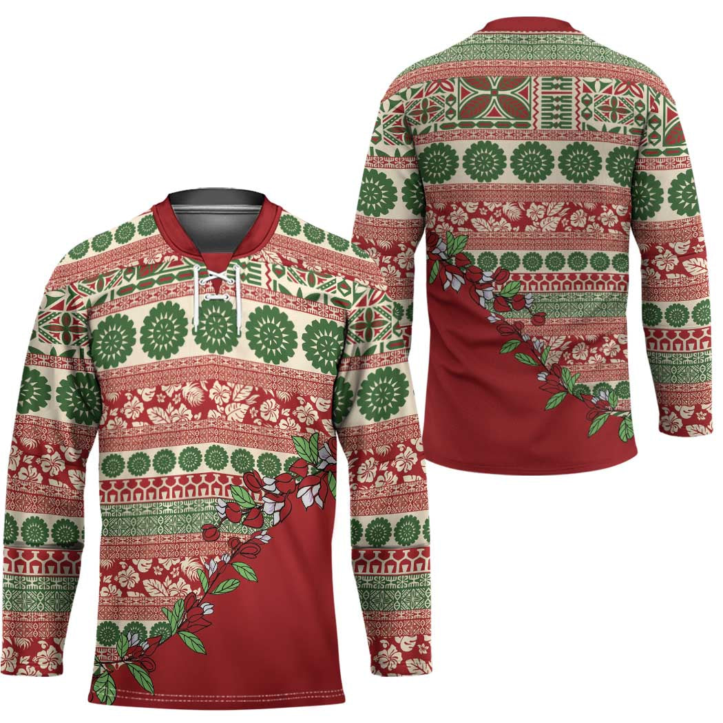 Fiji Marau na Kerisimasi Hockey Jersey Red Tagimoucia Tapa Masi Tribal - Polynesian Pride