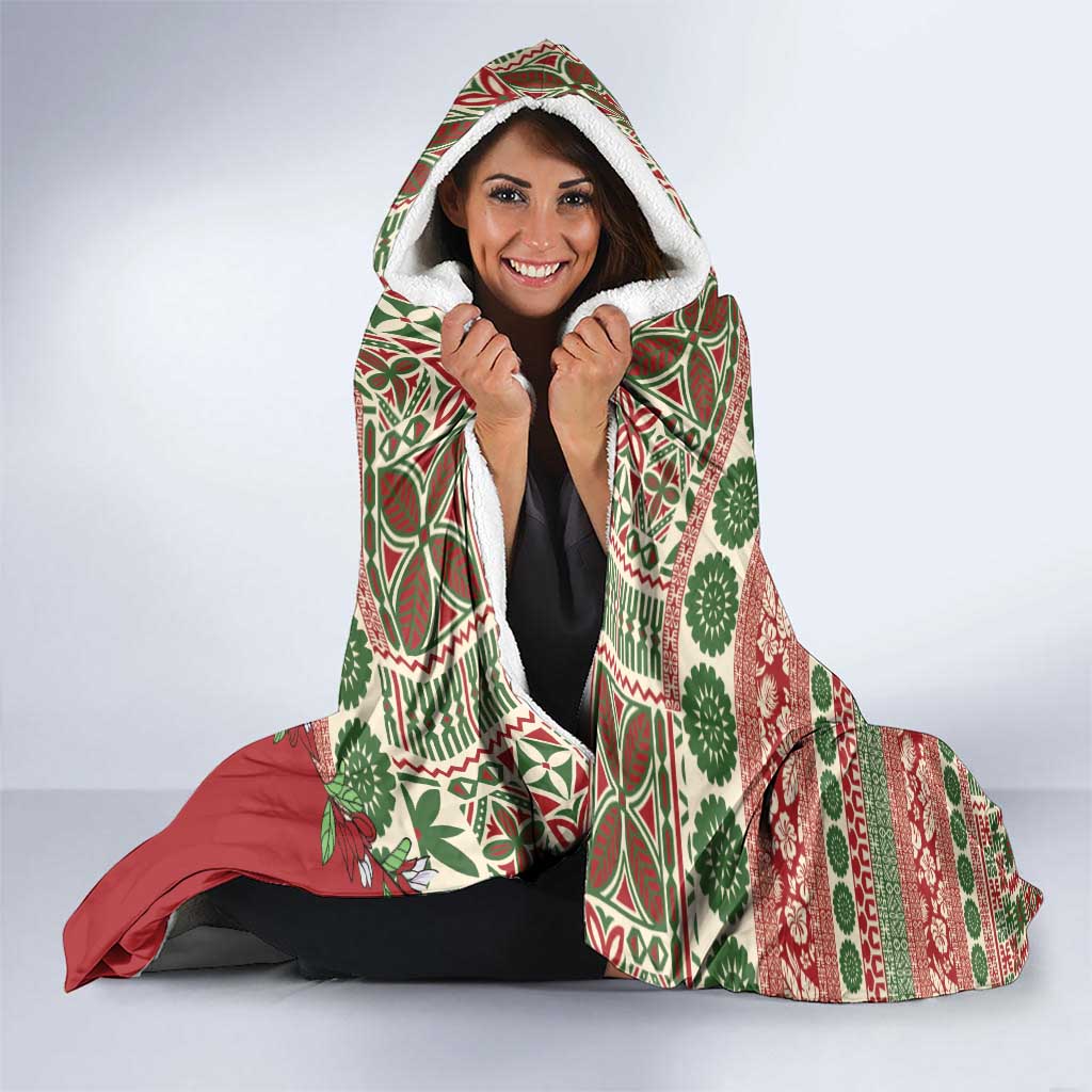 Fiji Marau na Kerisimasi Hooded Blanket Red Tagimoucia Tapa Masi Tribal - Polynesian Pride