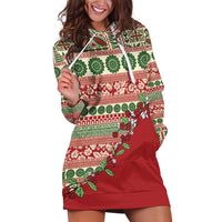 Fiji Marau na Kerisimasi Hoodie Dress Red Tagimoucia Tapa Masi Tribal - Polynesian Pride
