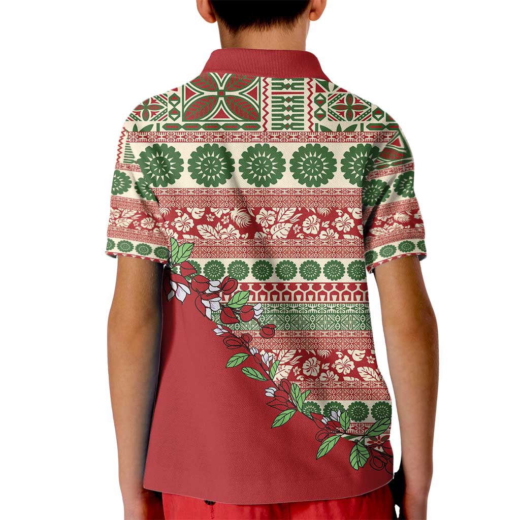 Fiji Marau na Kerisimasi Kid Polo Shirt Red Tagimoucia Tapa Masi Tribal - Polynesian Pride