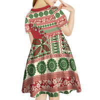 Fiji Marau na Kerisimasi Kid Short Sleeve Dress Red Tagimoucia Tapa Masi Tribal - Polynesian Pride