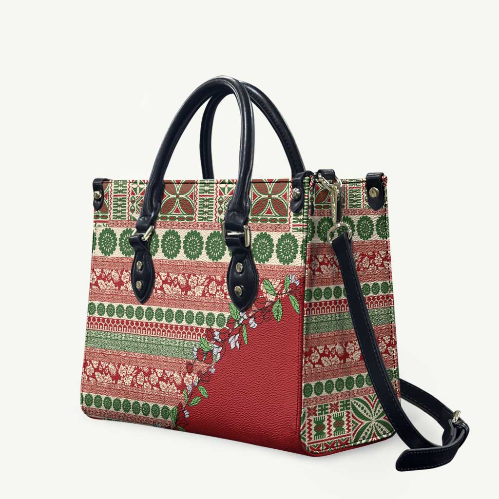 Fiji Marau na Kerisimasi Leather Bag Red Tagimoucia Tapa Masi Tribal - Polynesian Pride