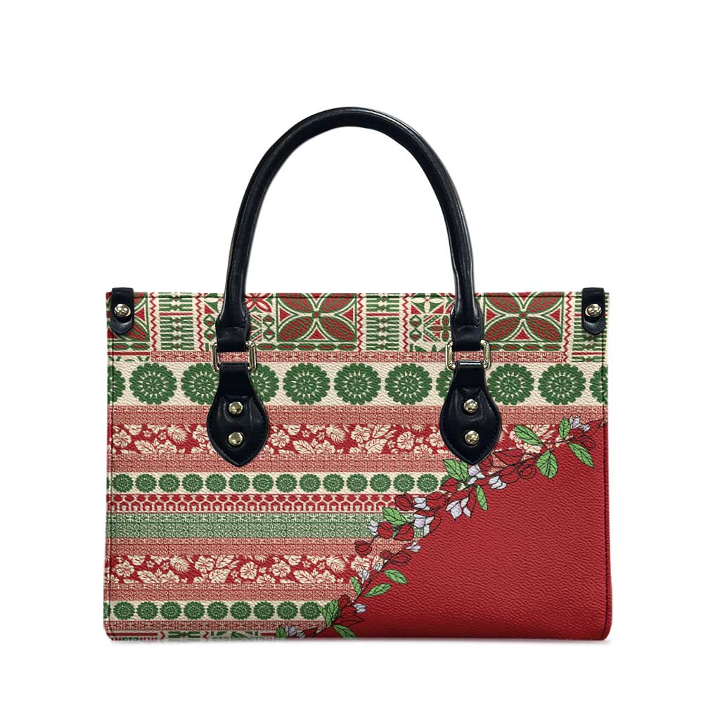 Fiji Marau na Kerisimasi Leather Bag Red Tagimoucia Tapa Masi Tribal - Polynesian Pride