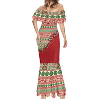 Fiji Marau na Kerisimasi Mermaid Dress Red Tagimoucia Tapa Masi Tribal - Polynesian Pride