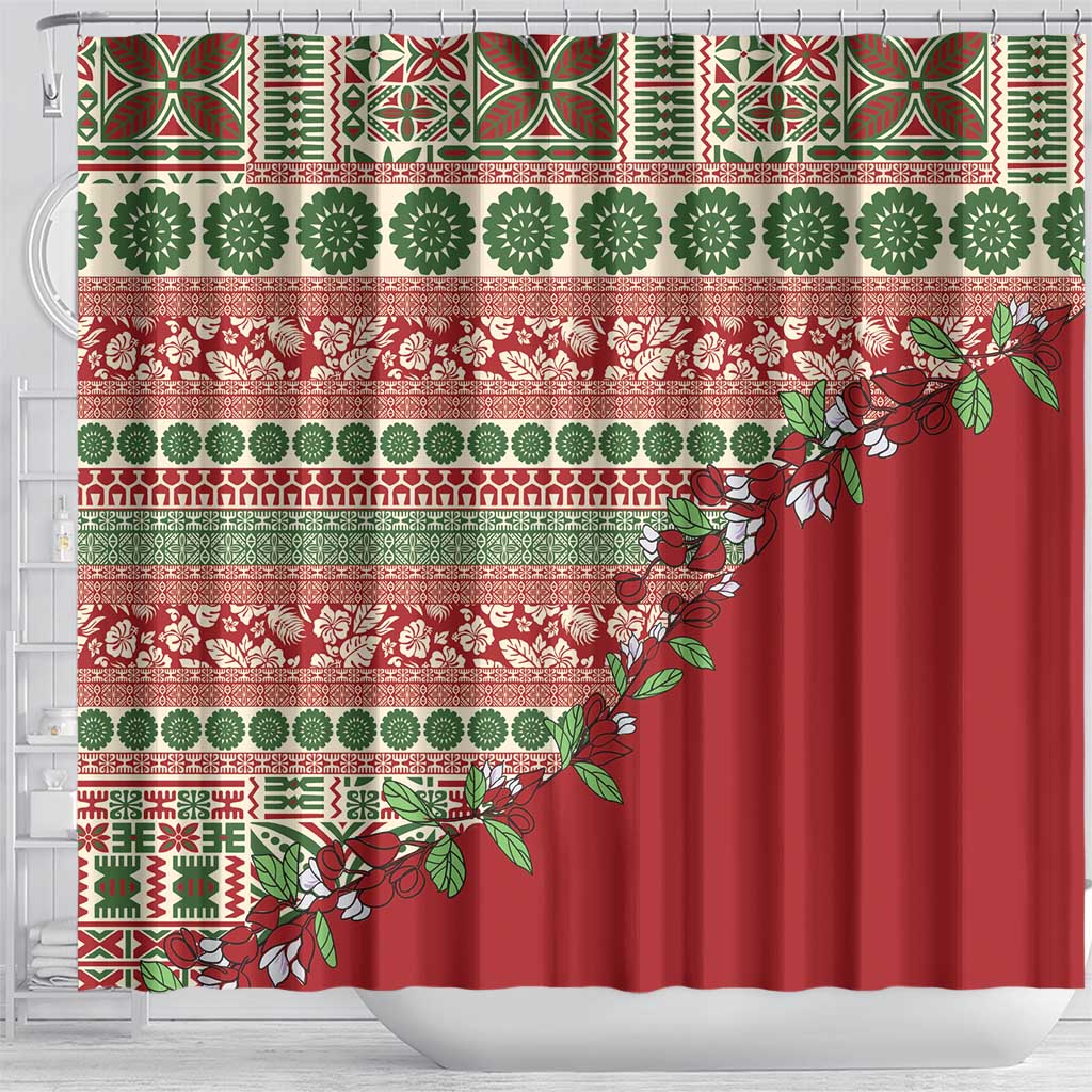 Fiji Marau na Kerisimasi Shower Curtain Red Tagimoucia Tapa Masi Tribal - Polynesian Pride