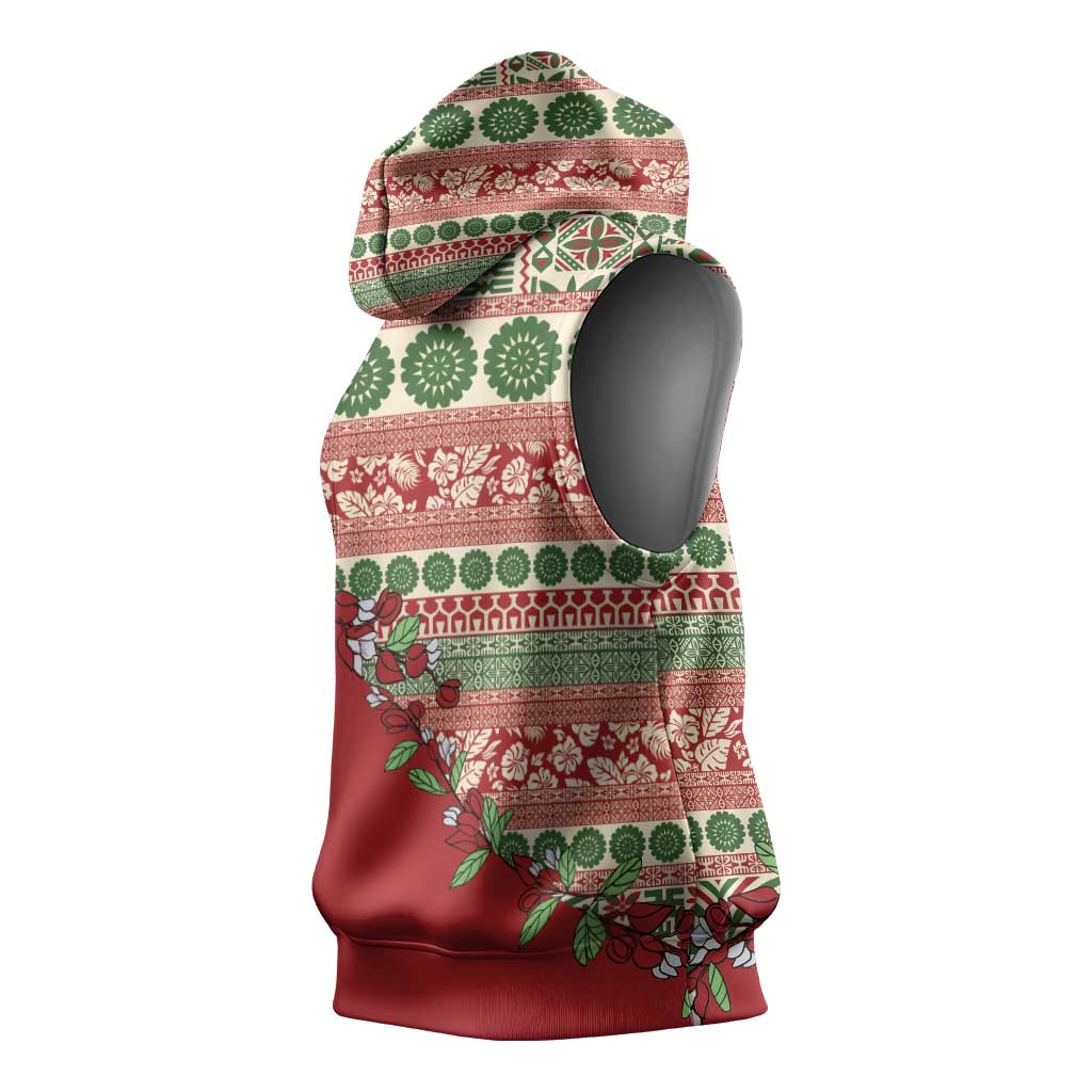 Fiji Marau na Kerisimasi Sleeveless Hoodie Red Tagimoucia Tapa Masi Tribal - Polynesian Pride