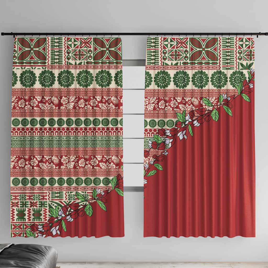Fiji Marau na Kerisimasi Window Curtain Red Tagimoucia Tapa Masi Tribal - Polynesian Pride