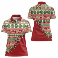 Fiji Marau na Kerisimasi Women Polo Shirt Red Tagimoucia Tapa Masi Tribal - Polynesian Pride