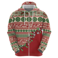 Fiji Marau na Kerisimasi Zip Hoodie Red Tagimoucia Tapa Masi Tribal - Polynesian Pride