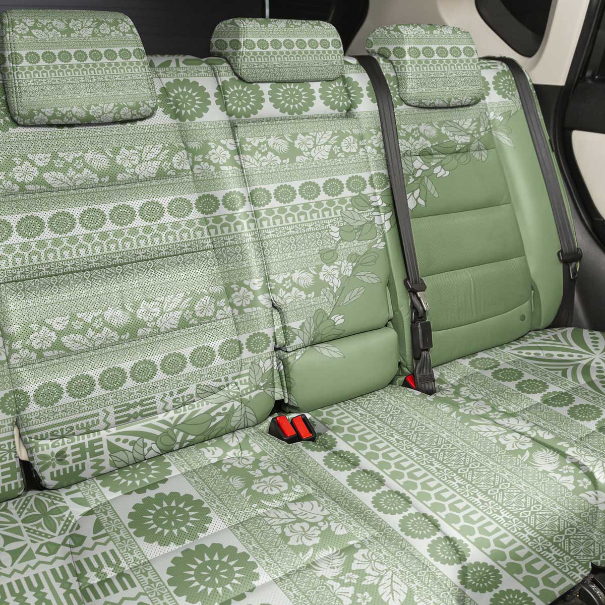 Fiji Marau na Kerisimasi Back Car Seat Cover Sage Green Tagimoucia Tapa Masi Tribal - Polynesian Pride