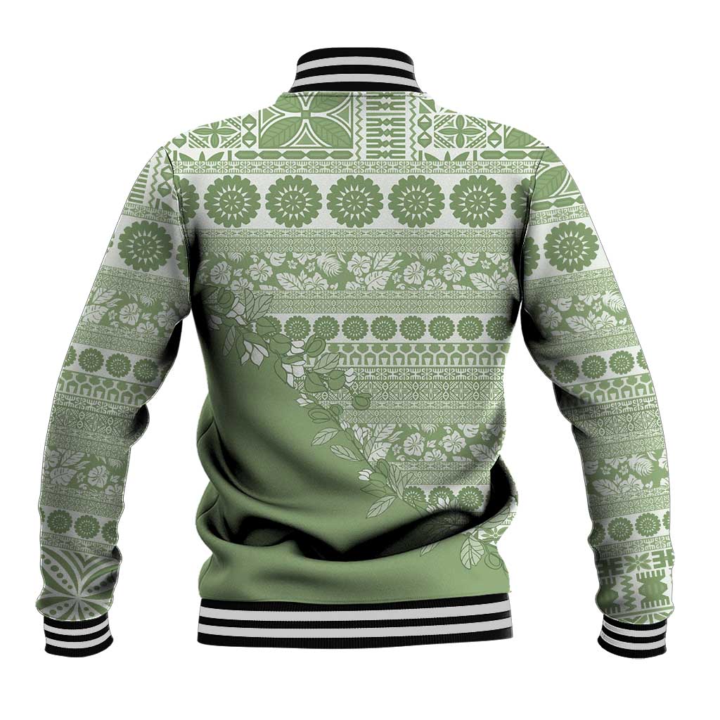 Fiji Marau na Kerisimasi Baseball Jacket Sage Green Tagimoucia Tapa Masi Tribal - Polynesian Pride